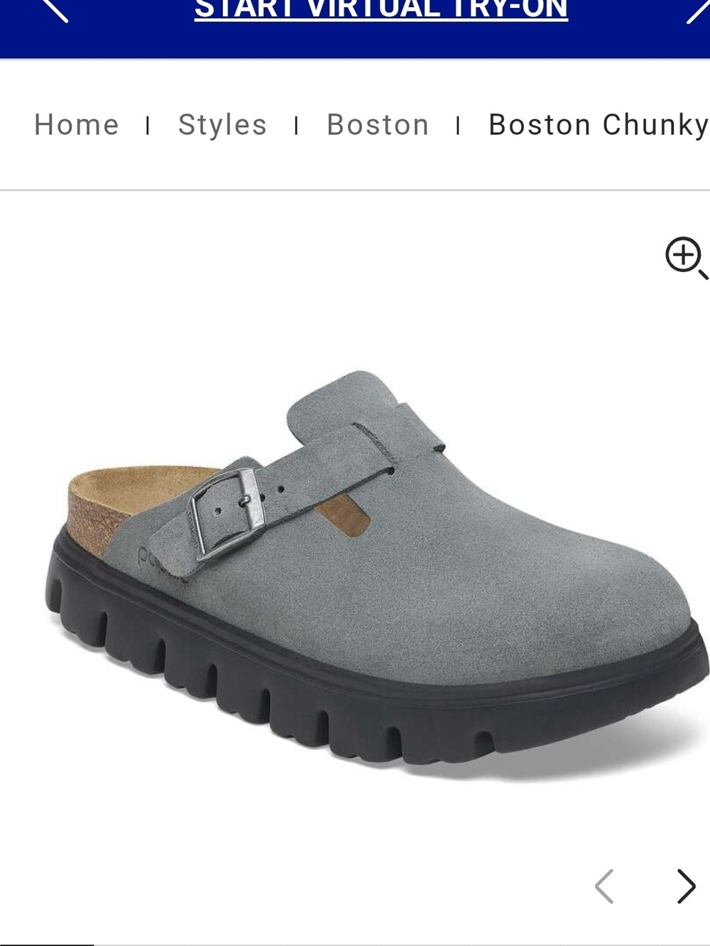 Birkenstock Grey Suede Boston Chunky Clog with Black Sole Size 10
